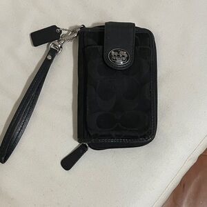 Coach Black Signature Phone Wristlet